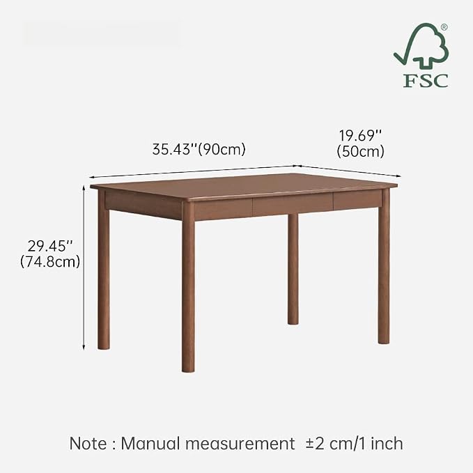 100% Solid Wood Desk, Home Office Writing Desk, Mid Century Modern Computer Desk with Drawers for Study Living Room 35" W