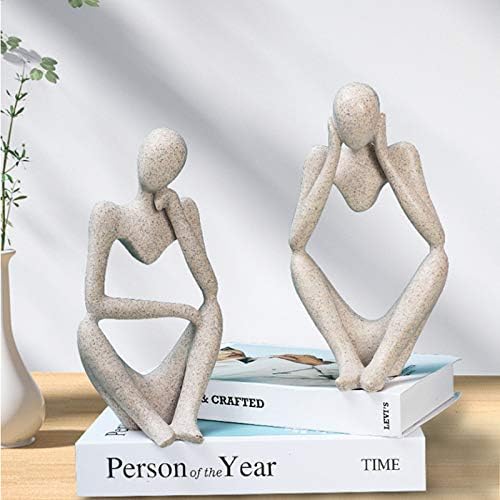 Asng Sandstone Resin Thinker Style Abstract Sculpture Statue Collectible Figurines Home Office Bookshelf Desktop Decor (Sandstone,Think Deeply, Small)