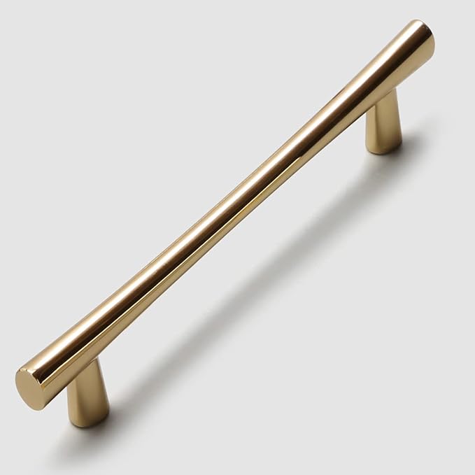 YAGU 10 Pack Bright Gold Solid Cabinet Pulls, 5 Inch Hole Center, Kitchen Drawer Handles Zinc Alloy Furniture Hardware for Bathroom Cupboard Dresser Wardrobe Closet, 6.6" Overall