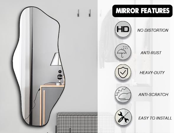 Irregular Wall Mirror, Asymmetrical Frameless Mirrors, 40"x17.7" Bathroom Mirror for Over Sink, Modern Cloud Shaped Mirrors for Living Room Bedroom Hallway Entryway Fireplace