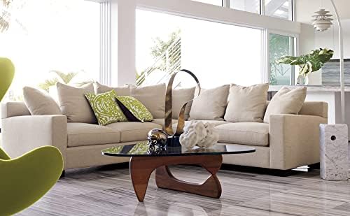 Triangle Glass Coffee Table Modern Coffee Table, with Vintage Clear Glass, and Solid Wood Base, End Table for Living Room, Office, Balcony, Patio (Dark Walnut)