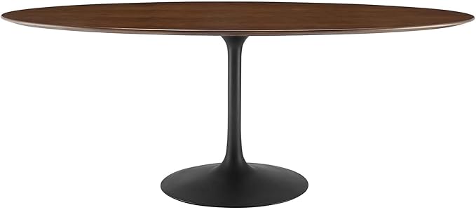 Modway Lippa 78" Oval-Shaped Mid-Century Modern Dining Table with Walnut Top and Black Base