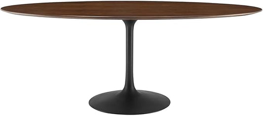Modway Lippa 78" Oval-Shaped Mid-Century Modern Dining Table with Walnut Top and Black Base