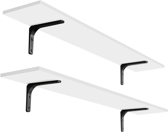 DINZI LVJ Long Wall Shelves, 47.3Inch Wall Mounted Shelves Set of 2, Extra Large Wall Storage Ledges with Sturdy Metal Brackets for Living Room, Bathroom, Bedroom, Kitchen, White