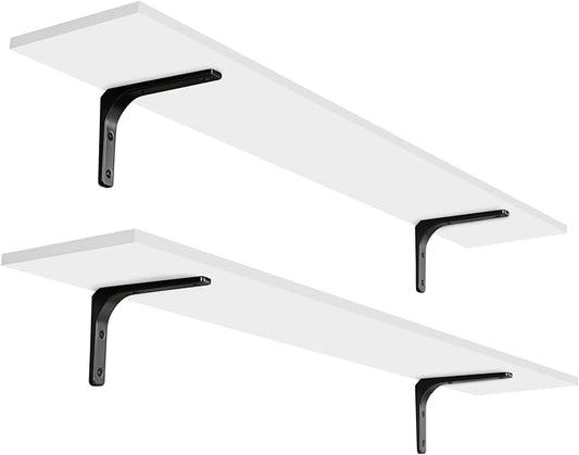 DINZI LVJ Long Wall Shelves, 47.3Inch Wall Mounted Shelves Set of 2, Extra Large Wall Storage Ledges with Sturdy Metal Brackets for Living Room, Bathroom, Bedroom, Kitchen, White