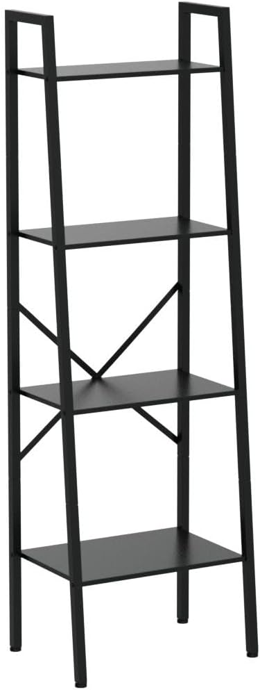 Hoctieon 4-Tier Industrial Ladder Bookshelf, Narrow Ladder Shelf, Tall Standing Bookshelf, Skinny Open Ladder Shelf, for Living Room, Home Office, Kitchen, Bedroom, Metal Frame, Black