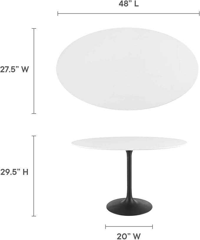Modway Lippa 48" Oval-Shaped Mid-Century Modern Dining Table with White Wood Top and Black Base