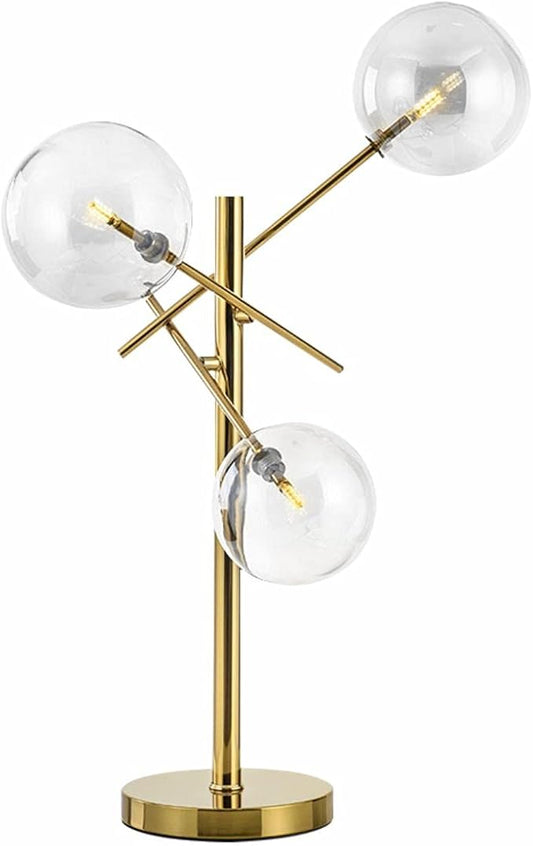 KCO Lighting Modern Gold Table Lamp 3-Light Glass Globe Night Lamp Mid Century Antique Brass Indoor Bubble Shade Standing Lighting Metal Desk Light for Bedroom Study Room Hotel