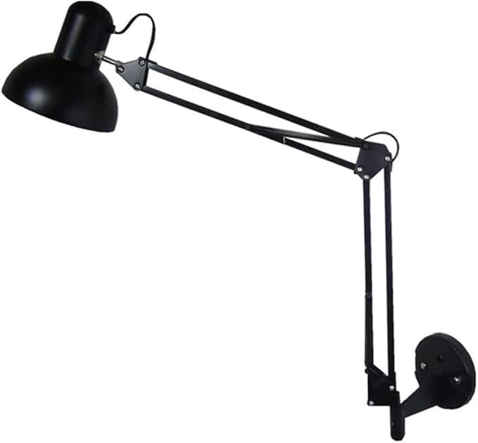 Industrial Adjustable Long-arm Wall Lamp - Black Swing Arm Light for Bedroom, Living Room, Office, Hallway - Iron Folding Architect's Design for Reading & Ambiance
