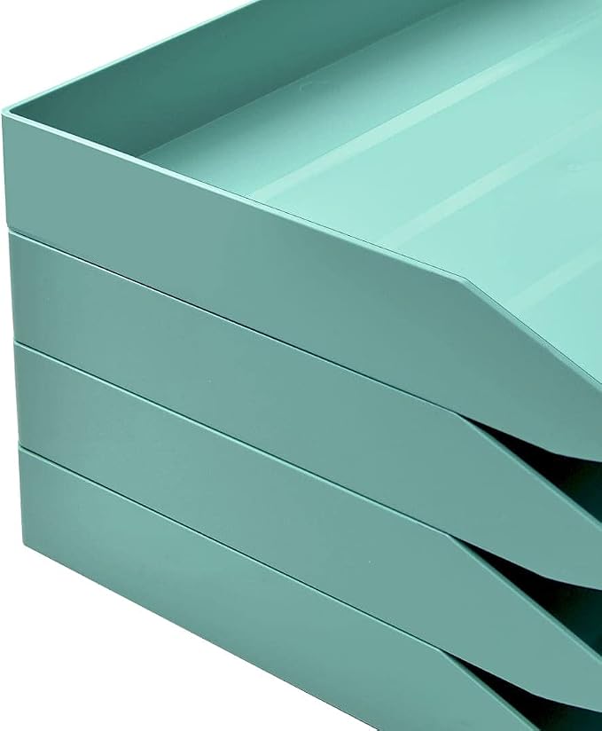 Acrimet 2 Tier Paper Organizer Letter Tray – Plastic Stackable Desk File Organizer, Side Load Paper Sorter for Letter/A4 Office File Folder Holder – Solid Green