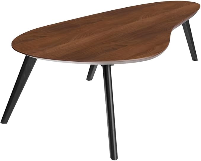 Inmod Kidney Shaped Coffee Table, Walnut/Black Mid Century Modern Coffee Table