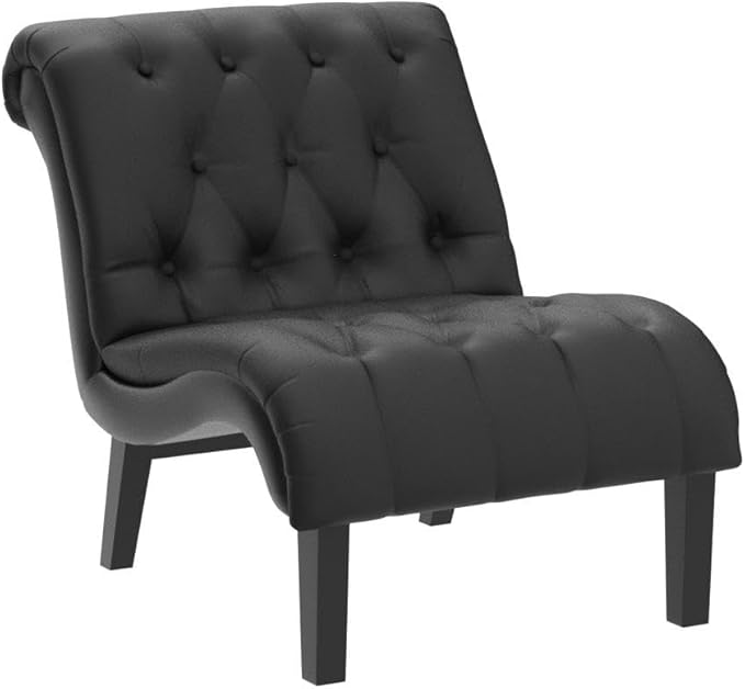 PU Leather Accent Chairs Set of 2 Button Tufted Upholstered Modern Armless Lounge Chair for Bedroom Living Room Side Chairs with Wood Legs Black