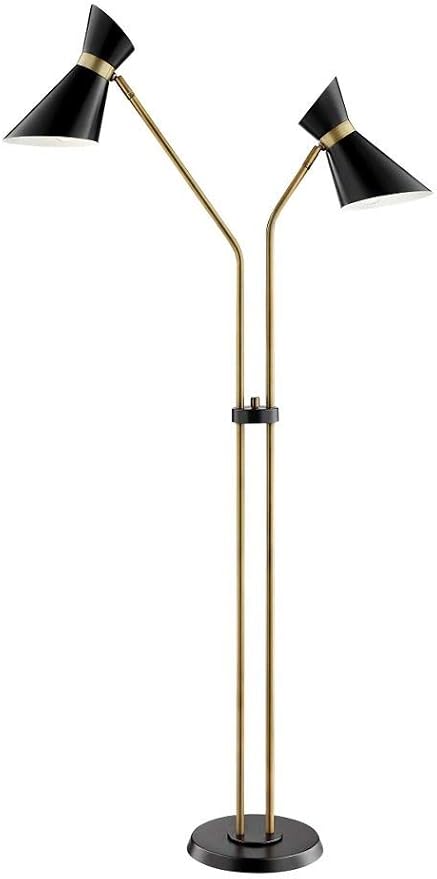 Lite Source Jared 60" Black and Antique Brass 2-Arm Floor Lamp