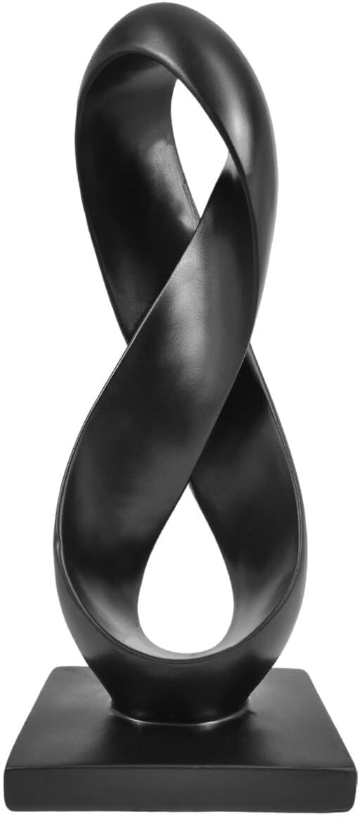SIMON'S SHOP Black Modern Abstract Sculpture, 14.5'' Tall Minimalist Figure Eight Tabletop Statue, Hand-Painted Resin Accent Decor for Home or Office
