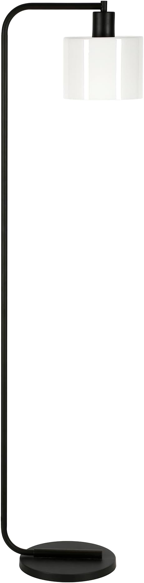 Henn&Hart 57'' Industrial 1-Light Floor Lamp with White Glass Drum Shade for Living Room, Bedroom, or Office, Black