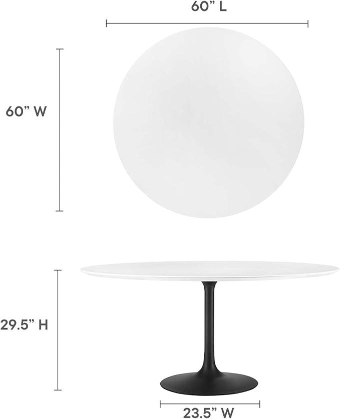Modway Lippa 60" Round Wood Dining Table, White Top, Black Base
