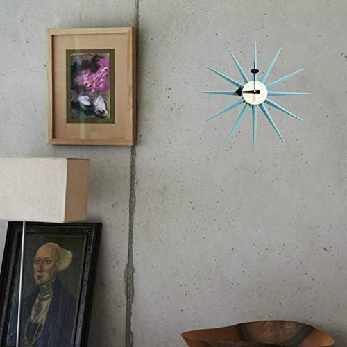 SHISEDECO Art Decorative Modern Silent Wall Clocks for Home, Kitchen, Living Room, Office etc., Colorful Wooden Mid Century Retro Design(Full Range Available) (Sunburst Clock Blue)