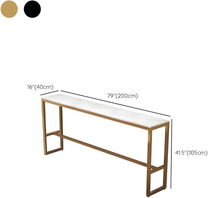 RUNNUP Narrow Bar Table, Industrial Dining Room Bar Table, Marble Top Counter Height Table with Sturdy Metal Frame for Kitchen Bistro Pub, Black 79" L x 16" W x 41.5" H Without Chairs