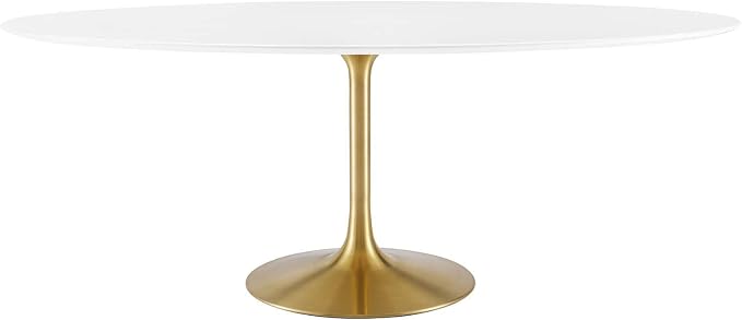 Modway Lippa 78" Oval-Shaped Mid-Century Modern Dining Table with White Wood Top and Gold Base