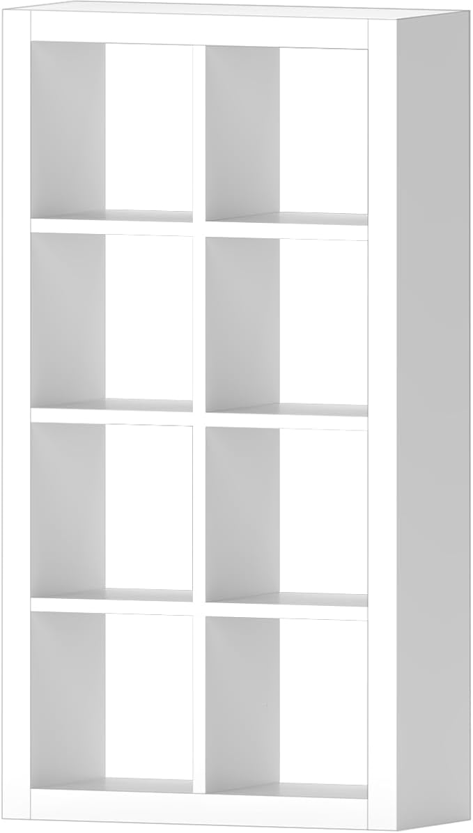 furtble Bookshelf 8-Cube Storage Organizer, Modern Wood Open Bookcase, Multifunctional Display Shelf for Living Room, Bedroom, Home Office, White