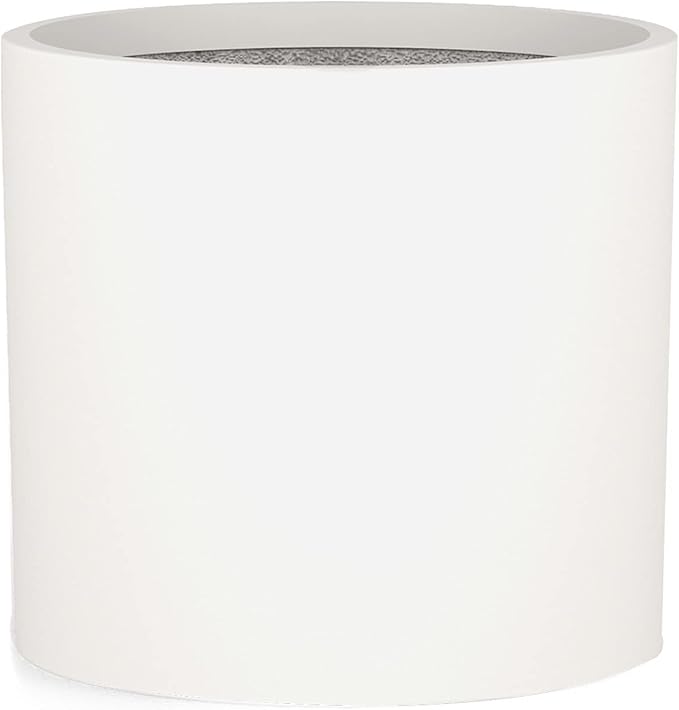 Fox & Fern Large Indoor Planter, Modern Large Plant Pot for Indoor or Outdoor, UV and Frost Resistant - 10 Inch, Fiberstone, Matte White Flower Pot with Drainage Plug, Lightweight