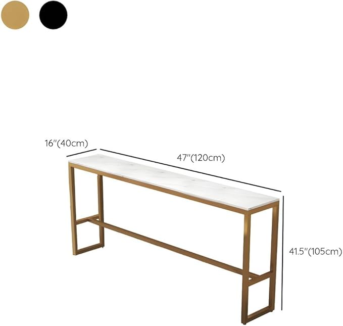 RUNNUP Narrow Bar Table, Industrial Dining Room Bar Table, Marble Top Counter Height Table with Sturdy Metal Frame for Kitchen Bistro Pub, Black 47" L x 16" W x 41.5" H Without Chairs