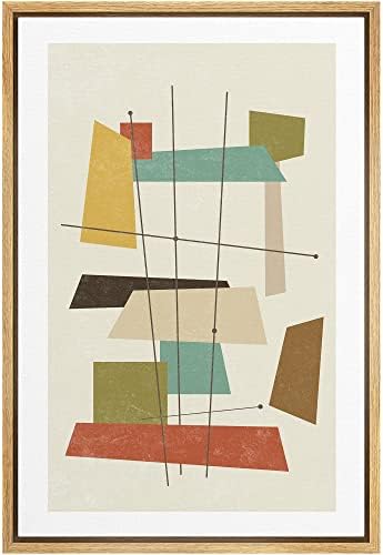 Woodrose Framed Canvas Print Wall Art 1960s Geometric Mid-Century Squares Abstract Shapes Illustrations Modern Minimalist Chic Multicolor for Living Room, Bedroom, Office - 24"x36" Natural