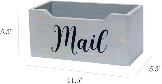 Elegant Designs HG2010-GMB Rustic Farmhouse Wooden Tabletop Black Script Word Mail Organizer Box, Letter Holder Office Accessories Décor, Gray Wash