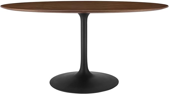 Modway Lippa 60" Oval-Shaped Mid-Century Modern Dining Table with Walnut Top and Black Base
