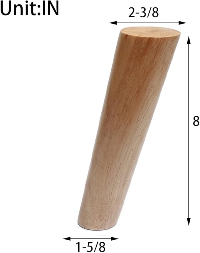 Round Solid Wood Furniture Legs Sofa Replacement Legs Mid-Century Modern Leg,Perfectly adapted to Sofa, Couch, Bed, Coffee Table, Easy to Install(8 Inches,Set of 4, Original Wood Color)