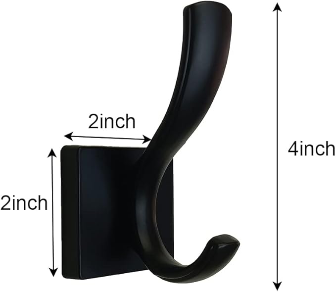 Black Towel Hooks,Double Towel Robe Clothes Coat Holder,Heavy Duty Wall Mount Hooks for Bath Bedroom Kitchen Pool Garage Hotel,4 Pack