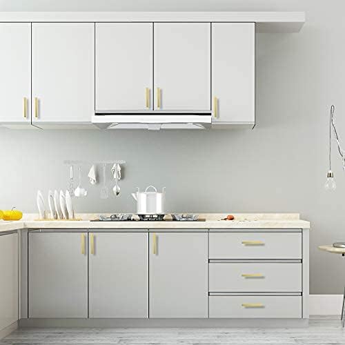 Goldenwarm Brushed Brass Drawer Pulls Kitchen Cabinet Door Handle - LSJ12GD Gold Cabinet Knobs Modern Square Drawer Dresser Knobs Furniture Hardware Cupboard Pulls Single Hole 30 Pack