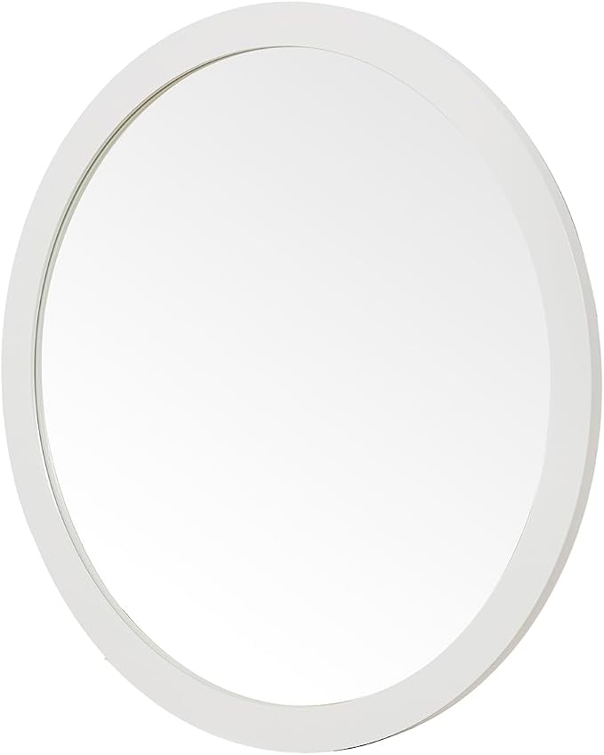 ARIEL Round Wooden Mirror 30" in White, Wood Circle Wall Mirror for Bathroom, Vanity, Entryway & Living Room Decor, Farmhouse Style