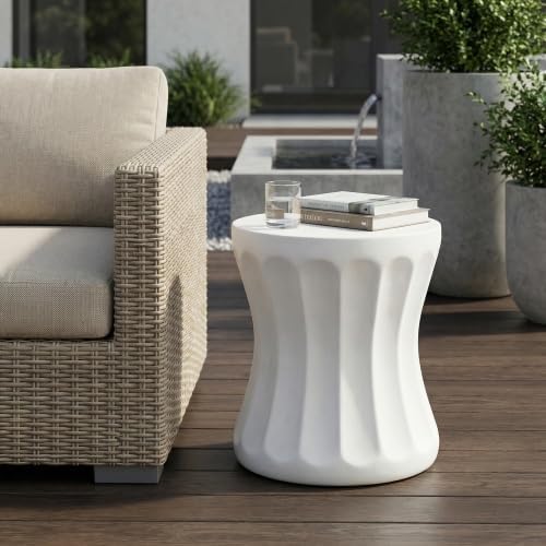 ø15.75'' Faux Concrete Cement Round Side Table End Table, Modern Contemporary Minimalist Style, MGO Material for Indoor & Outdoor, No Assembly, Antique White