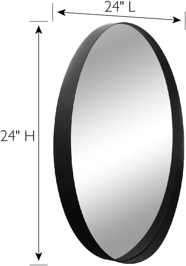 Design House 24-Inch Violette Wall Mirror – Round Mirror with Black Iron Metal Frame – Midcentury Modern Design for Entryway, Vanity, Living Room, Bathroom, 589879