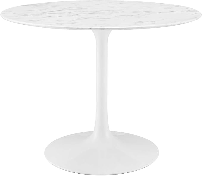 Modway Lippa 40" Mid-Century Dining Table with Round Artificial Marble Top in White