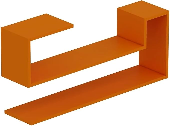 Geometric Wall Shelf: Modern MDF Floating Bookshelf (Orange)