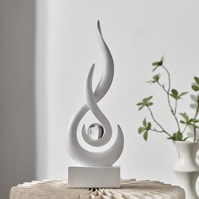 Modern Abstract Art Table Decoration,Resin Flame Statue Modern White Centerpiece Ornaments for Living Room Great Gift Idea Home Decor,Collectibles