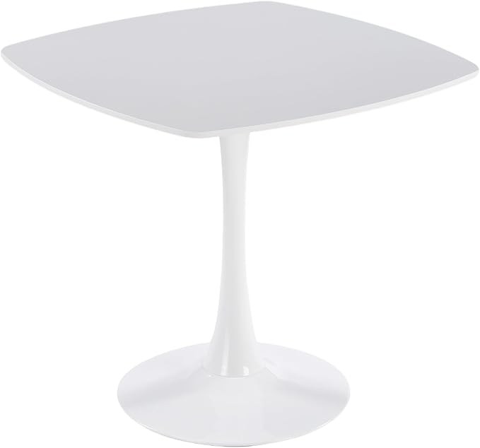 24" Square Dining Table for 2-3, Modern Pedestal Table with White Wood Board Top, Compact Kitchen Bistro Cafe Table for Apartment, Living Room, Office