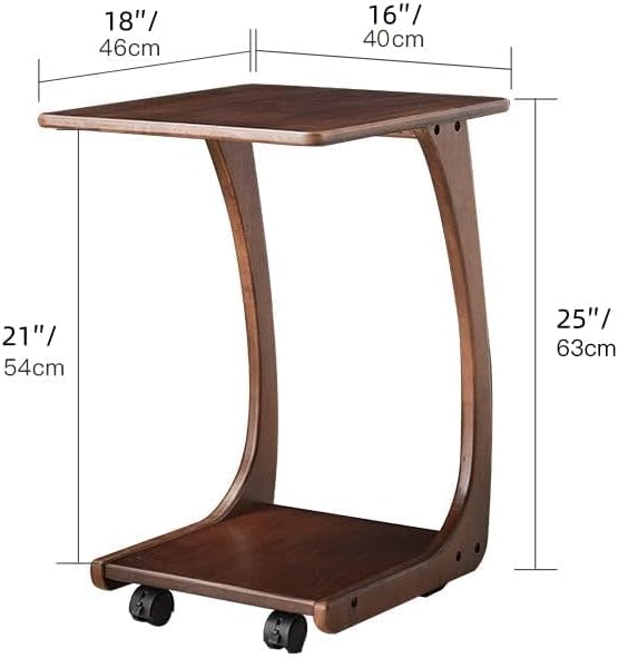 COZYMATIC Emerson Solid Wood End Table with Rolling Wheels, C Shaped Side Table, TV Tray Table, Couch Table that Slide Under for Small Space, Living Room, Bedroom (Walnut)-Large