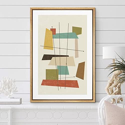 Woodrose Framed Canvas Print Wall Art 1960s Geometric Mid-Century Squares Abstract Shapes Illustrations Modern Minimalist Chic Multicolor for Living Room, Bedroom, Office - 24"x36" Natural