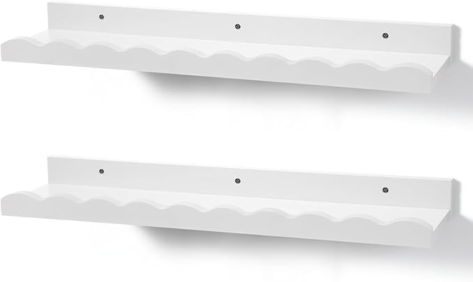 Suzile 2 Pcs Scalloped Shelves Wall Floating Shelves Set for Room, Bathroom, Bedroom, Cute Room Decor Aesthetic and Books, Toys, Photo Frames Storage(23",White)