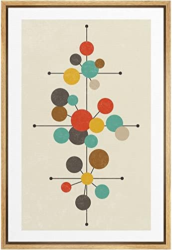 Woodrose Framed Canvas Print Wall Art Geometric Mid-Century Dot Collage Abstract Shapes Illustrations Modern Minimalist Chic Multicolor for Living Room, Bedroom, Office - 24"x36" Natural