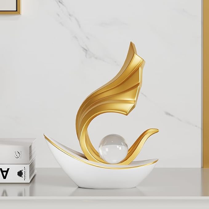 Modern Nautical Sailboat Sculpture | Abstract Art Boat Statue | Living Room, Coffee Table, TV Stand & Boat Bookshelf Deco (White)
