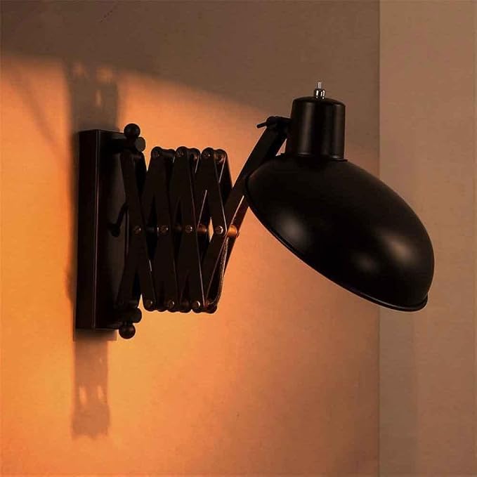 Retro Industry Teles Arm Wall Mount Lamp, Adjustable Swing Black Iron Light Sconce for Bedroom, Living Room Loft Fixture