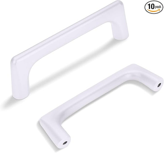 Lardmon 10 Pack Matte White Modern Cabinet Pulls 3.75 Inch(96mm) Hole Center Timeless Drawer Pulls Vanity Pulls Classic Solid Kitchen Cabinet Handles Hardware for Dresser