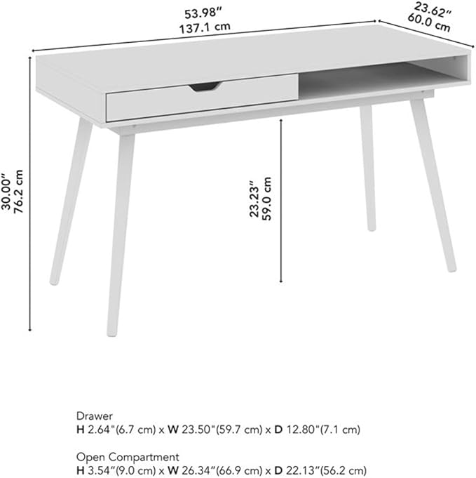 Bush Home Nora 54W Writing Desk in Dark Walnut | Large Computer Table with Storage for Home Office, Study Room, or Entryway