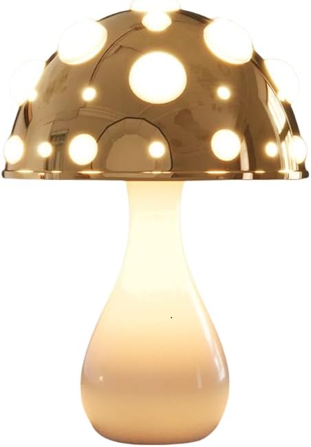 Juodke Omushroom Desk Lamp, LED 3 Colors Dimmable Mushroom Cloud Decor Lamp, Aesthetic Room Decor Ambient Glowshroom Lamp, for Bedroom, Living Room, Office (Bulb Included) (Gold)