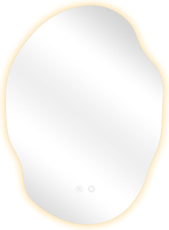 Asymmetrical Bathroom Mirror with Lights,Irregular LED Bathroom Vanity Mirror with Backlit,Anti-Fog,3 Colors and Dimmable Light with Memory,Hardwired Supported[Horizontal/Vertical] 35" H x 25" W