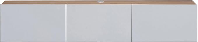 Atelier Mobili Floating TV Stand - Wall Mounted, Supports up to 80 inch TV, Modern White Entertainment Center for Living Room, White Floating TV Stand with Oak Counter Design